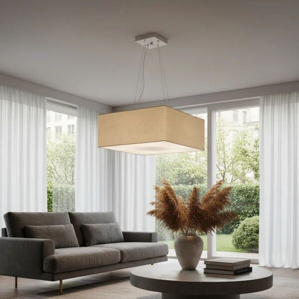 Lustre Pendente Quadrado Vivare Md-4006 Cúpula Em Tecido 21/5