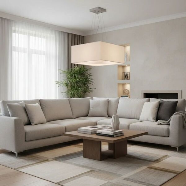 Lustre Pendente Quadrado Vivare Md-4006 Cúpula Em Tecido 21/5