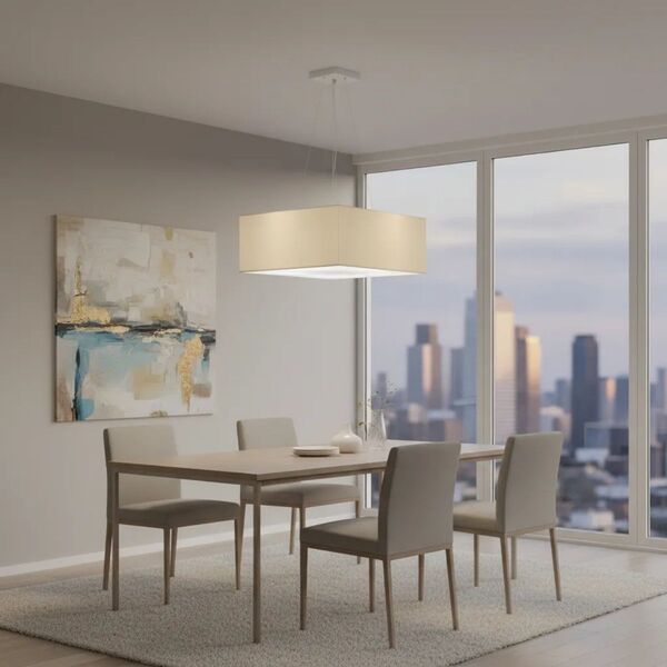 Lustre Pendente Quadrado Vivare Md-4006 Cúpula Em Tecido 21/5