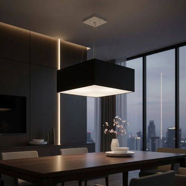 Lustre Pendente Quadrado Vivare Md-4006 Cúpula Em Tecido 21/5