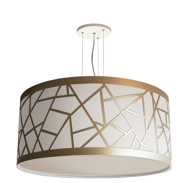 Lustre Pendente Recorte Bronze Cúpula Em Tecido 60x25 Branco6