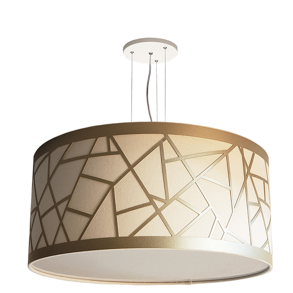 Lustre Pendente Recorte Bronze Cúpula Em Tecido 60x25 Cru6079