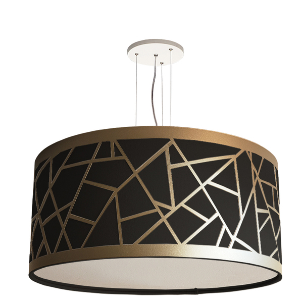 Lustre Pendente Recorte Bronze Cúpula Em Tecido 60x25 Preto60