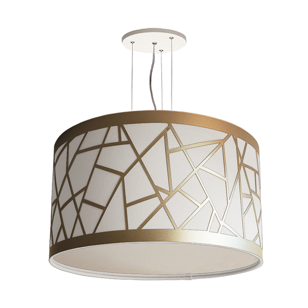 Lustre Pendente Recorte Bronze Cúpula Tecido 30x15  Branco6048