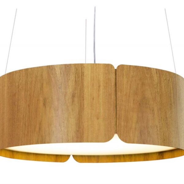 Lustre Pendente Redondo 60x21cm Cilíndrico 5xe27 Em Madeira -