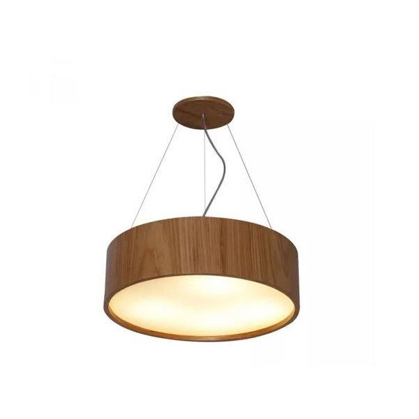 Lustre Pendente Redondo Cilíndrico 50x16cm Em Madeira Imbuia