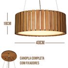 Lustre Pendente Redondo De Madeira Saruê De 40cm Amêndola