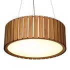 Lustre Pendente Redondo De Madeira Saruê De 40cm Amêndola
