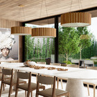 Lustre Pendente Redondo De Madeira Saruê De 40cm Amêndola