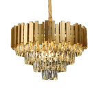 Lustre Pendente Redondo Metal Dourado E Cristais 9e14 52cm