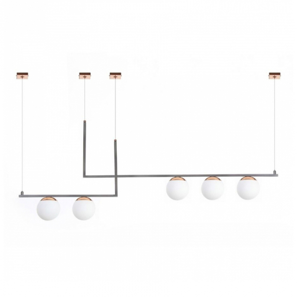 Lustre Pendente Retangular 57x130x15cm Metal E Vidro 5 Lâmpad