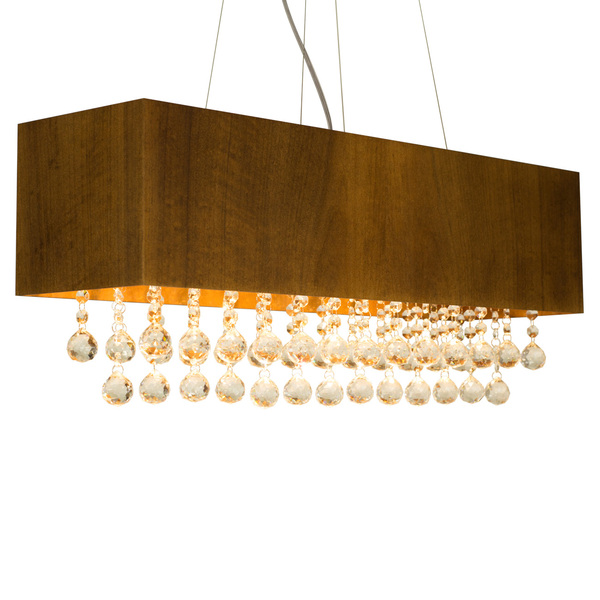 Lustre Pendente Retangular Em Madeira Imbuia E Cristais - 100