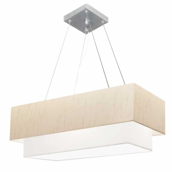 Lustre Pendente Retangular Linho Bege E Branco Mj-4138 Para M
