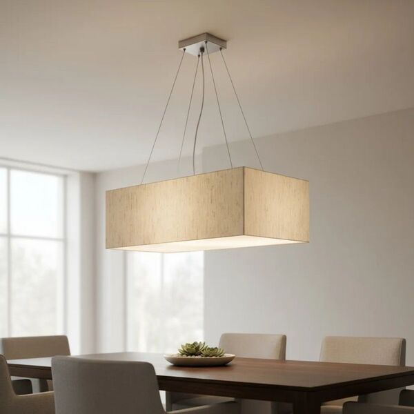 Lustre Pendente Retangular Md-4372 Cúpula Em Tecido 60x40cm L