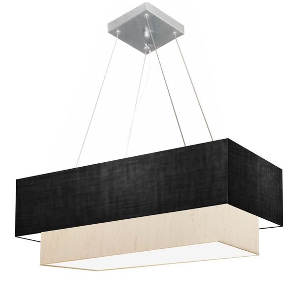 Lustre Pendente Retangular Preto E Linho Bege Mj-4321 Para Me