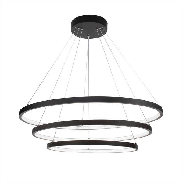 Lustre Pendente Ring 3 Aros 105w 3000k- Preto