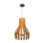 Lustre Pendente Ripado 34cm 1xe27 Em Madeira Freijó