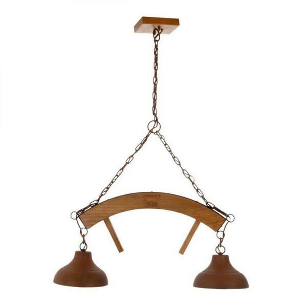 Lustre Pendente Rústico Madeira Estância 2 Lâmp Madelustre