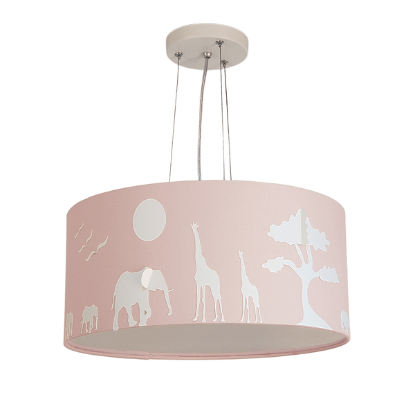 Lustre Pendente Safari Savana Cúpula Tecido 30x15cm Rosa