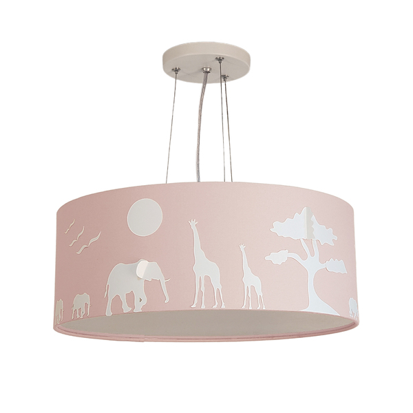Lustre Pendente Safari Savana Cúpula Tecido 40x15cm Rosa