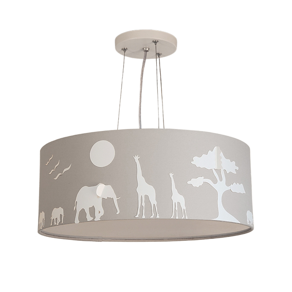 Lustre Pendente Safari Savana Cúpula Tecido 50x15cm  Cinza