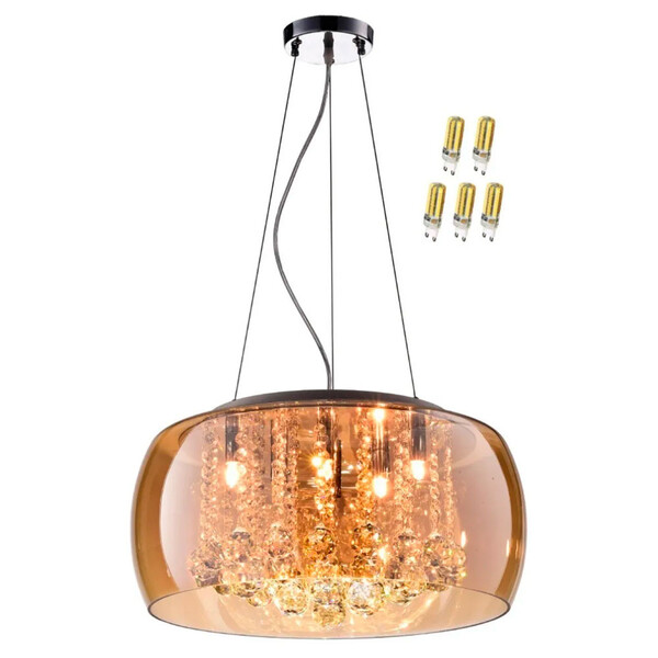 Lustre Pendente Soho Cristal Legítimo K9 E Vidro Âmbar 40cm