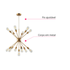 Lustre Pendente Sputnik Preto e Dourado para 12 Lâmpadas Mode