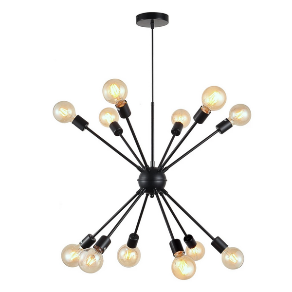 Lustre Pendente Sputnik Preto para 12 Lâmpadas Moderno Luxo I