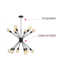 Lustre Pendente Sputnik Preto para 12 Lâmpadas Moderno Luxo I