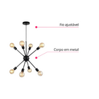 Lustre Pendente Sputnik Preto Para 8 Lâmpadas Moderno Luxo IN