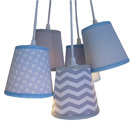 Lustre Pendente Teto Baby Cinza, Branco E Azul Bebê Bivolt