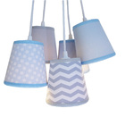 Lustre Pendente Teto Baby Cinza, Branco E Azul Bebê Bivolt