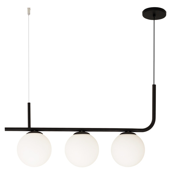 Lustre Pendente Teto Curvo Jabuticaba 3 Globos Vidro Preto