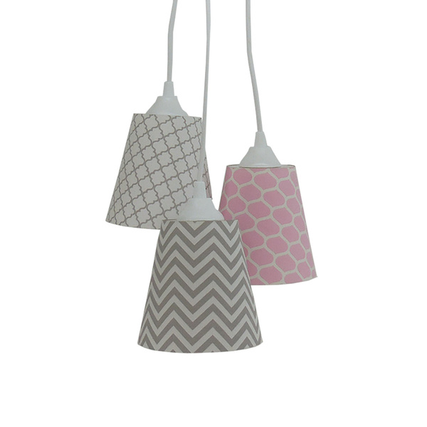 Lustre Pendente Teto Infantil Geométrico Rosa E Cinza Bivolt