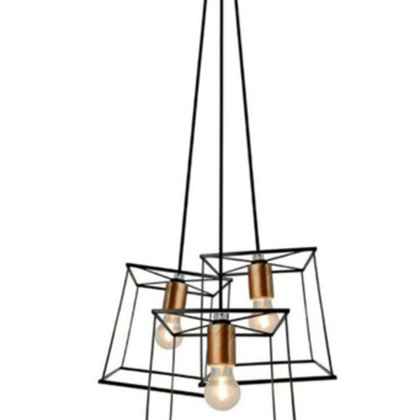 Lustre Pendente Trio Catanna Metal Preto Bocal Cobre - Premie