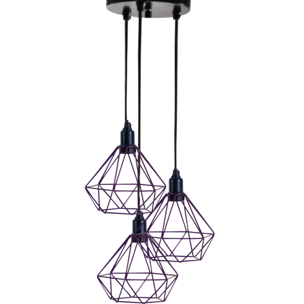 Lustre Pendente Triplo Aramado Diamante Pequeno (roxo)