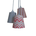 Lustre Pendente Triplo Bebê Chevron Tons De Azul E Rosa Bivolt