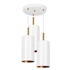 Lustre Pendente Triplo Bilboquê Cilindrico Branco Com Cobre