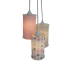 Lustre Pendente Triplo Chevron E Poás Cinza E Rosa