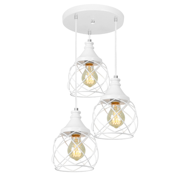 Lustre Pendente Triplo Esfera Aramado Branco 15cm