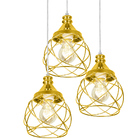 Lustre Pendente Triplo Esfera Aramado Dourado 15cm