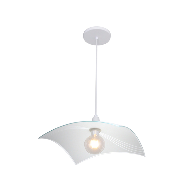 Lustre Pendente Vitro Quadrado 28cm Linhas Branco - 1238 Med