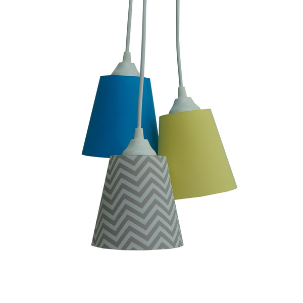 Lustre Pendenteteto Chevron Cinza, Turquesa E Amarelo Bivolt