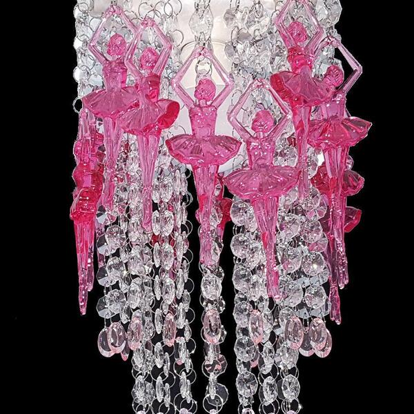 Lustre Plafon Acrílico Infantil Bebê 17x34cm Bailarinas Pink