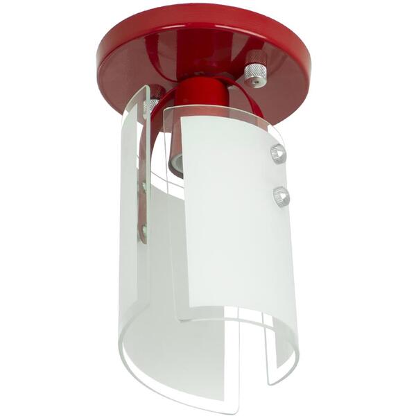 Lustre Plafon Calha Vermelha De Vidro Base Redonda