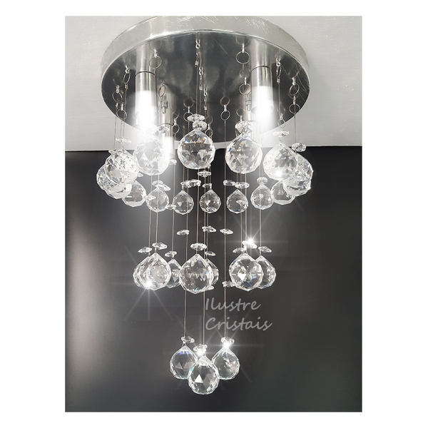 Lustre Plafon Cristal Legítimo Redondo 24 Cm Em Camadas