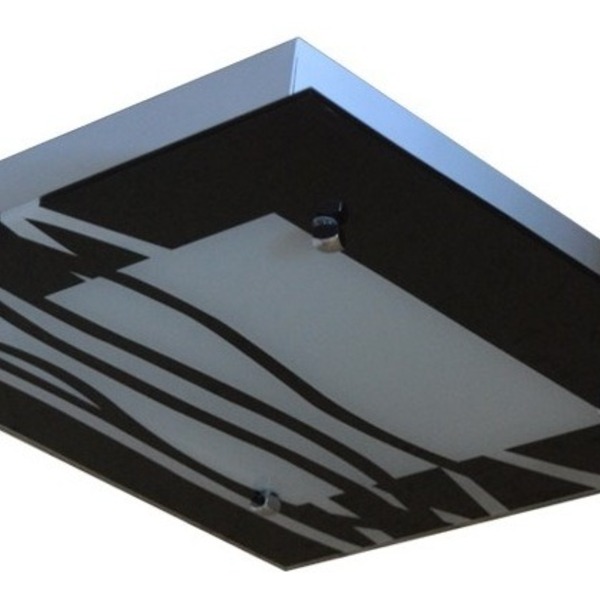 Lustre Plafon De Vidro Para 02 Lâmpadas 30cm - Ondas Pretas