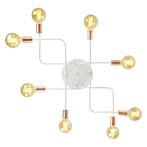 Lustre Plafon Hashtag Branco Com Cobre De 8 Braços