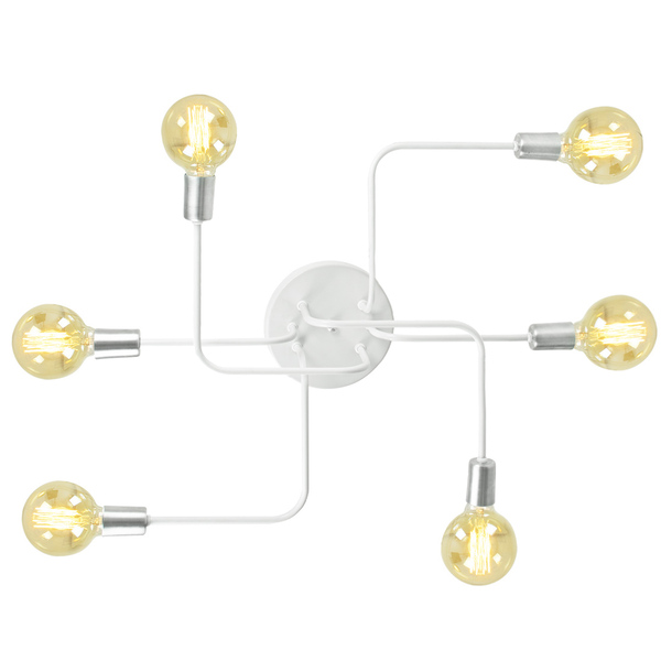 Lustre Plafon Hashtag Branco Com Escovado De 6 Braços