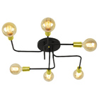 Lustre Plafon Hashtag Preto Com Dourado De 6 Braços